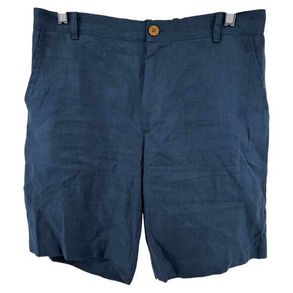 Idillio Positano 100% Linen Chino Shorts Pockets Straight Bermuda Blue M 33" - Picture 1 of 4